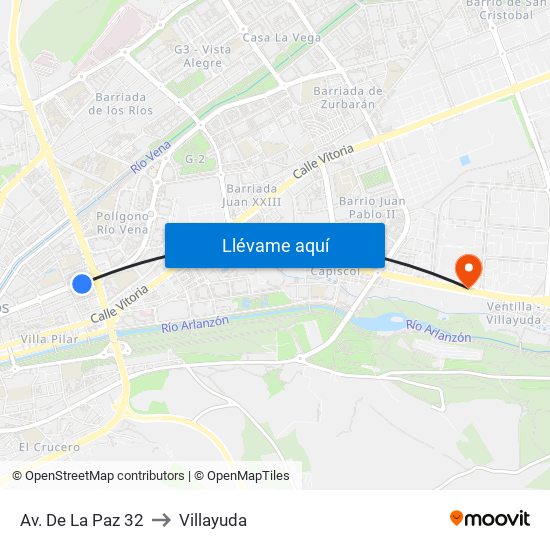 Av. De La Paz 32 to Villayuda map