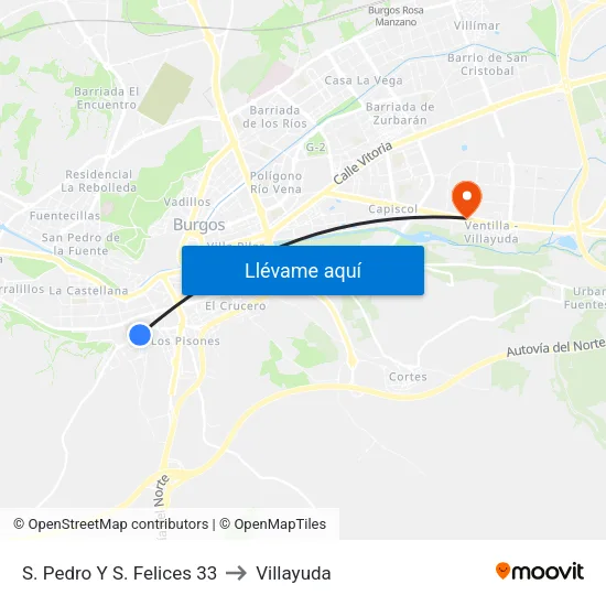 S. Pedro Y S. Felices 33 to Villayuda map