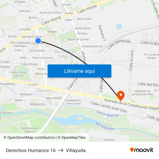 Derechos Humanos 16 to Villayuda map