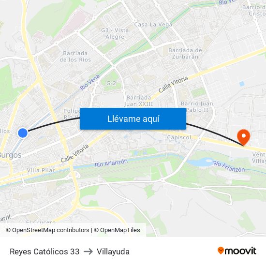 Reyes Católicos 33 to Villayuda map