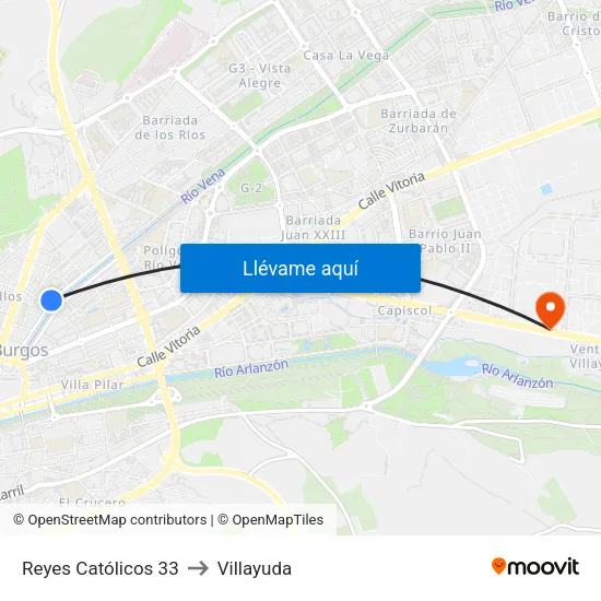 Reyes Católicos 33 to Villayuda map
