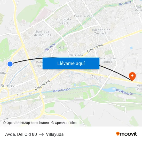 Avda. Del Cid 80 to Villayuda map