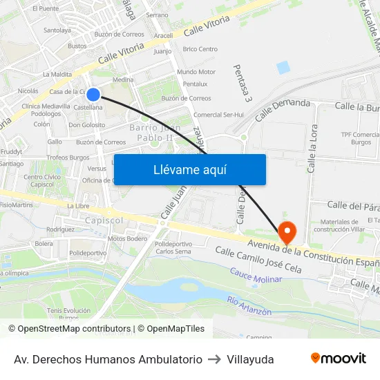 Av. Derechos Humanos Ambulatorio to Villayuda map