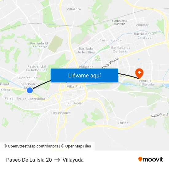 Paseo De La Isla 20 to Villayuda map