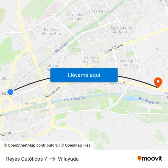 Reyes Católicos 7 to Villayuda map