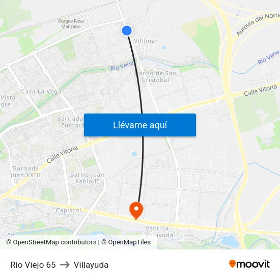 Río Viejo 65 to Villayuda map