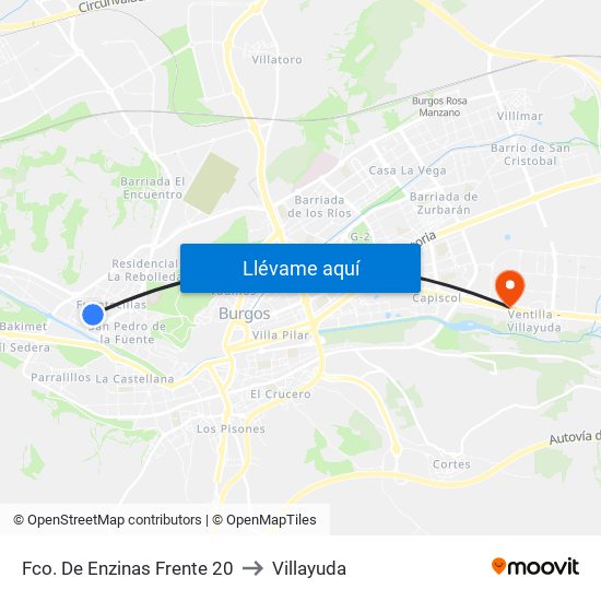 Fco. De Enzinas Frente 20 to Villayuda map