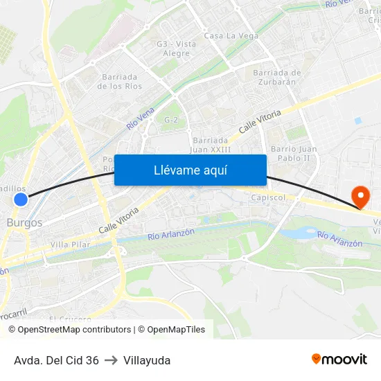 Avda. Del Cid 36 to Villayuda map