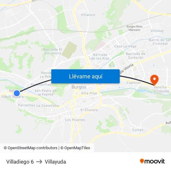 Villadiego 6 to Villayuda map