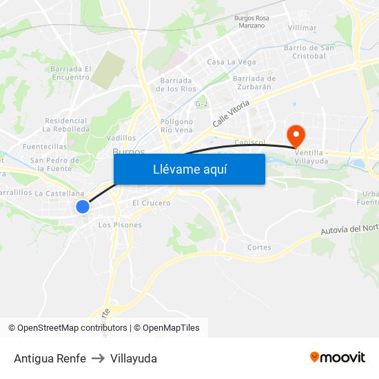 Antigua Renfe to Villayuda map