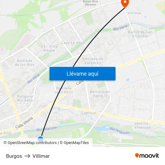 Burgos to Villimar map