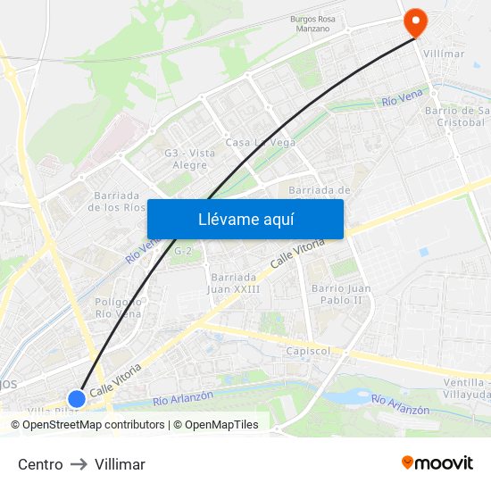 Centro to Villimar map