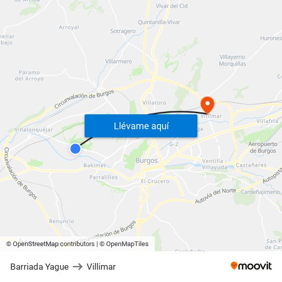 Barriada Yague to Villimar map