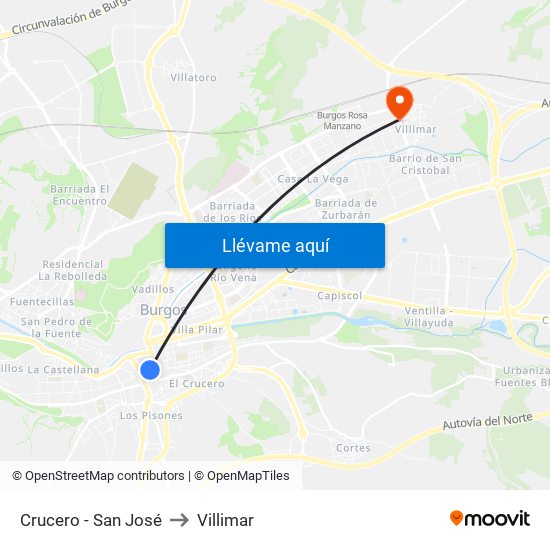 Crucero - San José to Villimar map