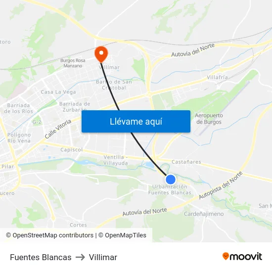 Fuentes Blancas to Villimar map