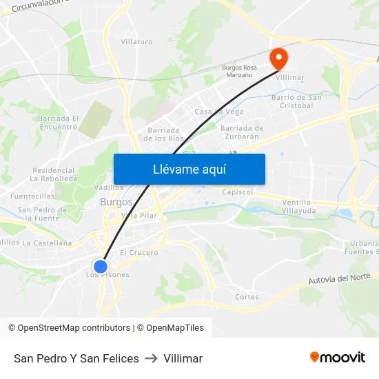 San Pedro Y San Felices to Villimar map