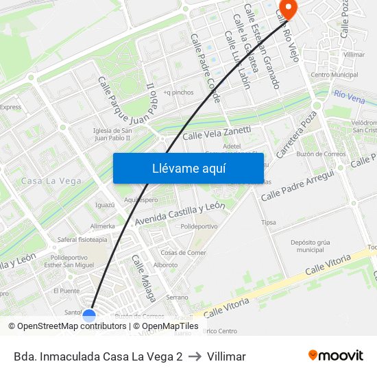 Bda. Inmaculada Casa La Vega 2 to Villimar map
