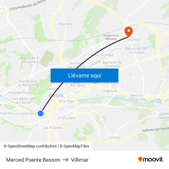 Merced Puente Besson to Villimar map