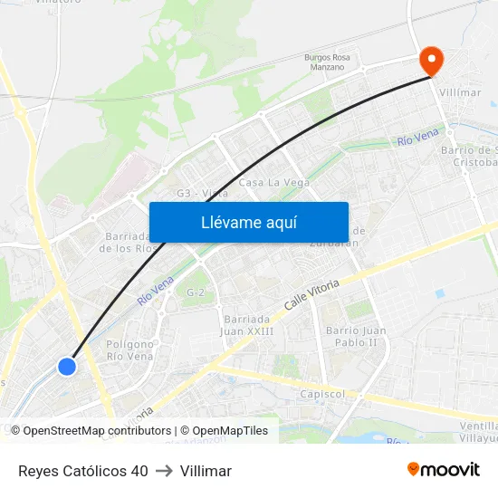 Reyes Católicos 40 to Villimar map