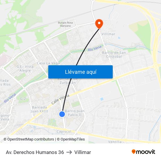 Av. Derechos Humanos 36 to Villimar map