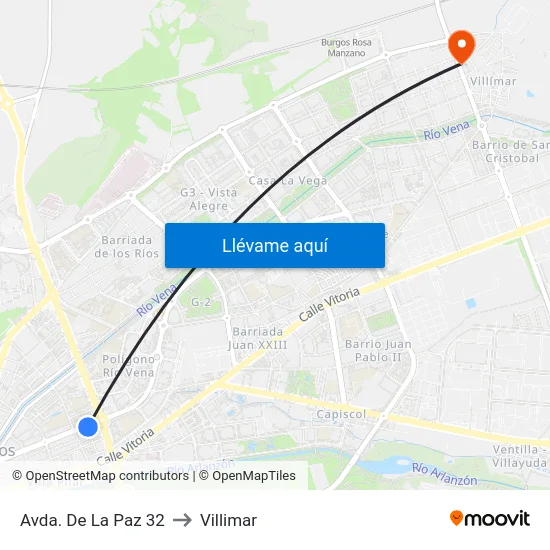 Avda. De La Paz 32 to Villimar map
