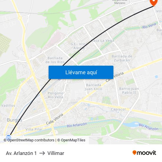 Av. Arlanzón 1 to Villimar map