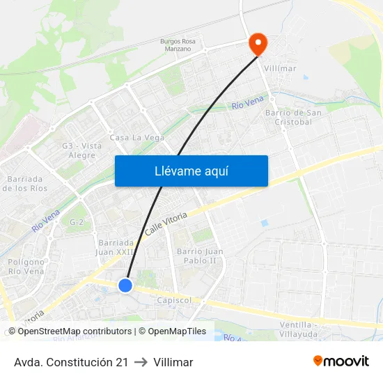 Avda. Constitución 21 to Villimar map