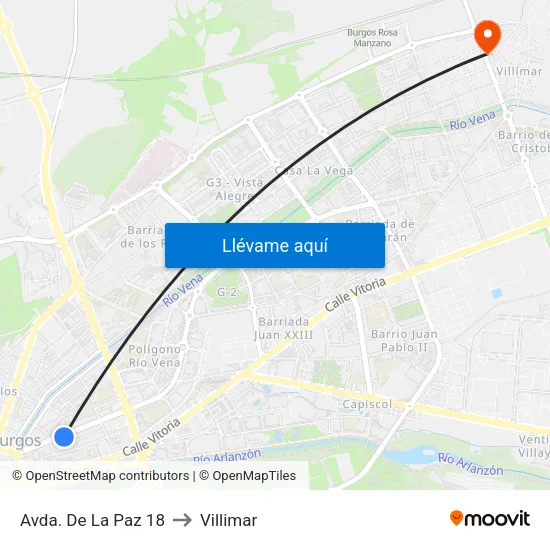Avda. De La Paz 18 to Villimar map
