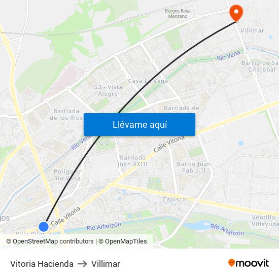 Vitoria Hacienda to Villimar map