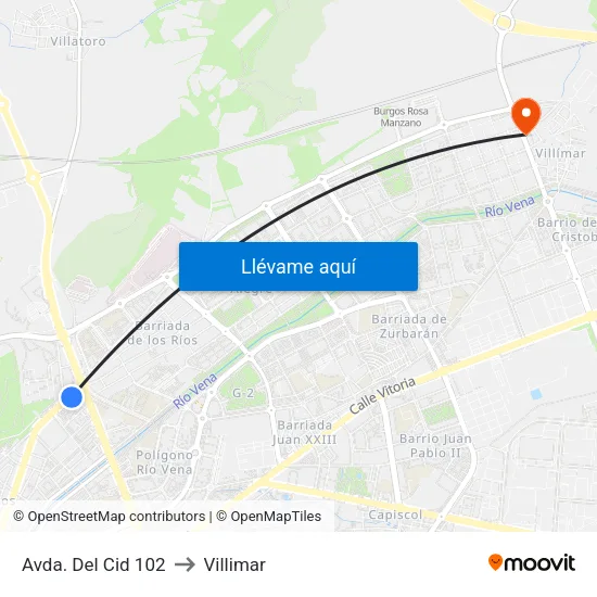 Avda. Del Cid 102 to Villimar map