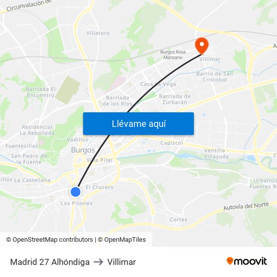 Madrid 27 Alhóndiga to Villimar map