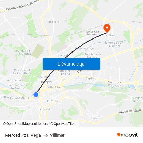 Merced Pza. Vega to Villimar map