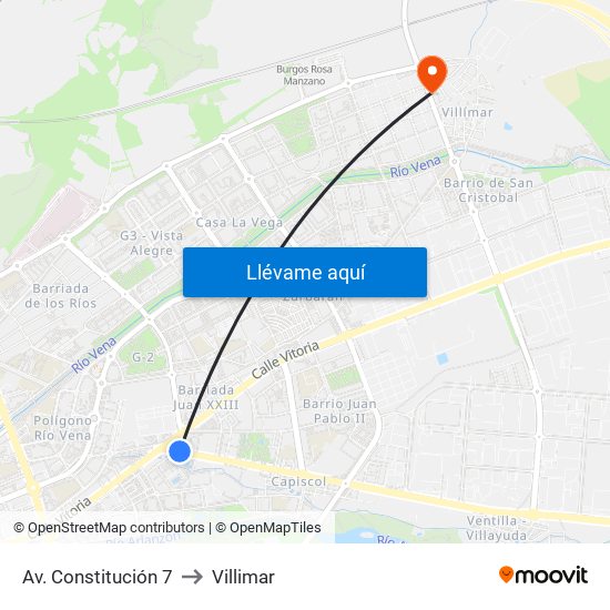 Av. Constitución 7 to Villimar map