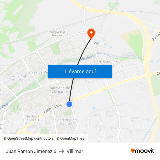 Juan Ramón Jiménez 6 to Villimar map