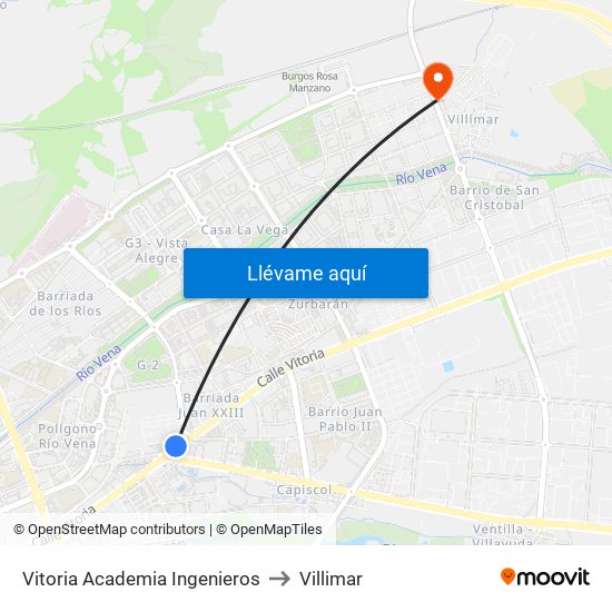 Vitoria Academia Ingenieros to Villimar map