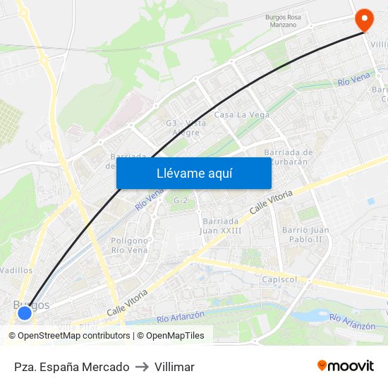 Pza. España Mercado to Villimar map