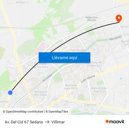Av. Del Cid 67 Sedano to Villimar map