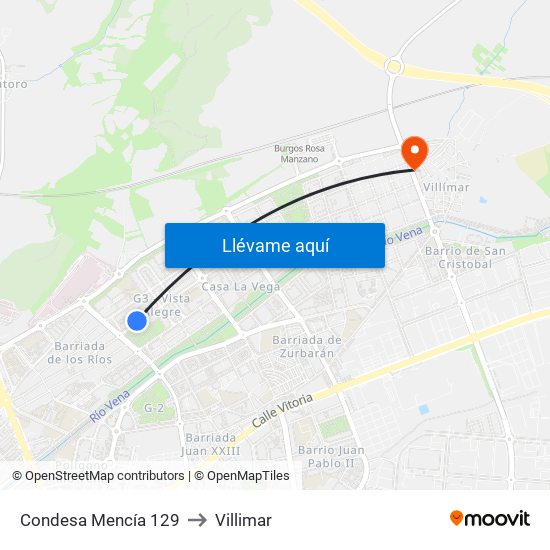 Condesa Mencía 129 to Villimar map