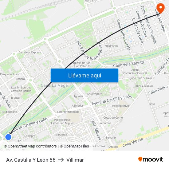 Av. Castilla Y León 56 to Villimar map