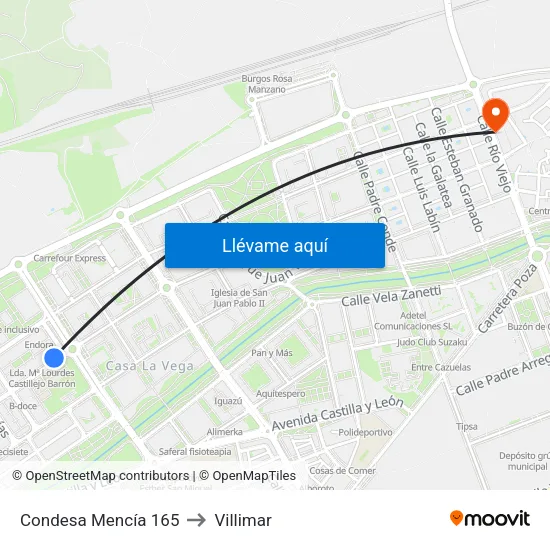 Condesa Mencía 165 to Villimar map
