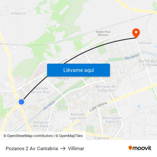 Pozanos 2 Av. Cantabria to Villimar map