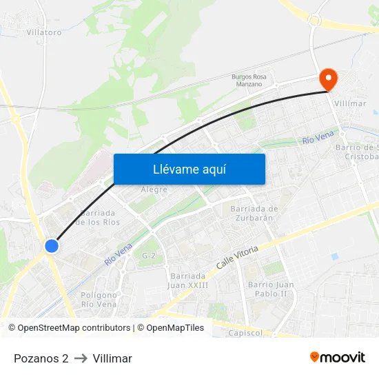 Pozanos 2 to Villimar map