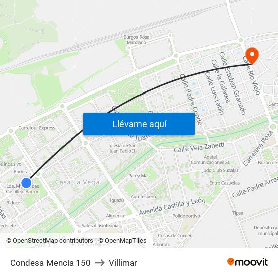 Condesa Mencía 150 to Villimar map