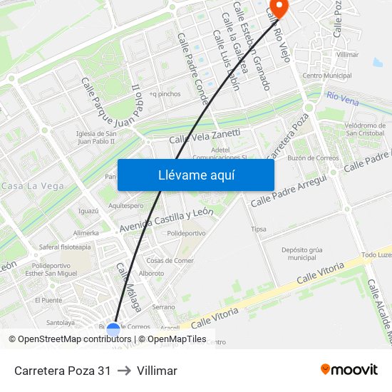 Carretera Poza 31 to Villimar map