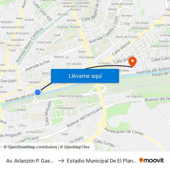 Av. Arlanzón P. Gasset to Estadio Municipal De El Plantío map