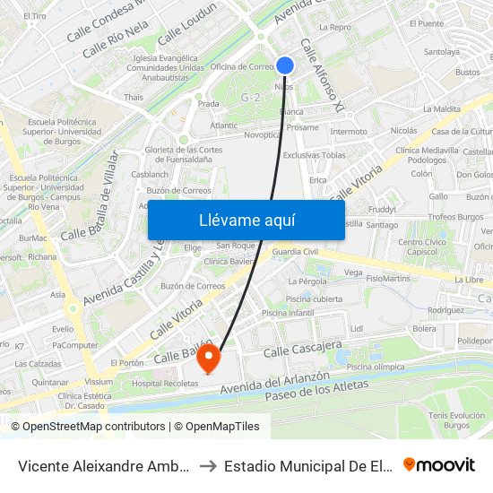 Vicente Aleixandre Ambulatorio to Estadio Municipal De El Plantío map