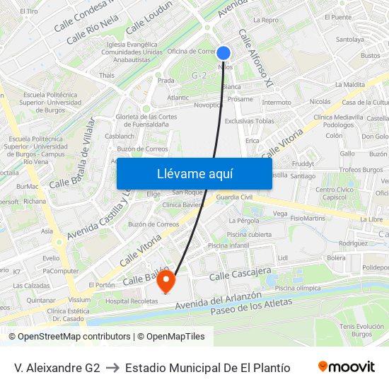 V. Aleixandre G2 to Estadio Municipal De El Plantío map