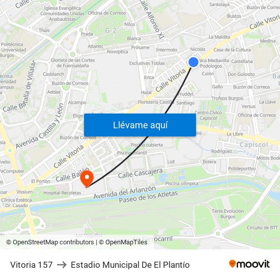 Vitoria 157 to Estadio Municipal De El Plantío map