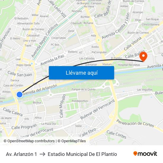 Av. Arlanzón 1 to Estadio Municipal De El Plantío map