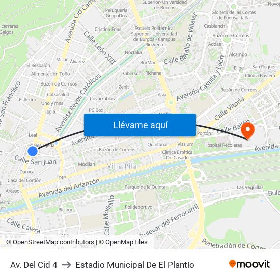 Av. Del Cid 4 to Estadio Municipal De El Plantío map